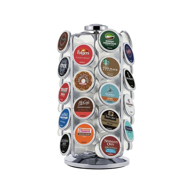 Chrome Metal 36-Capsule Coffee Pod Holder Carousel