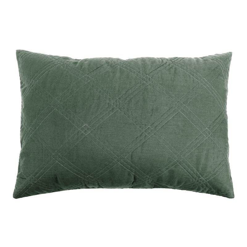 Forest Green Linen and Cotton Quilted Standard Sham