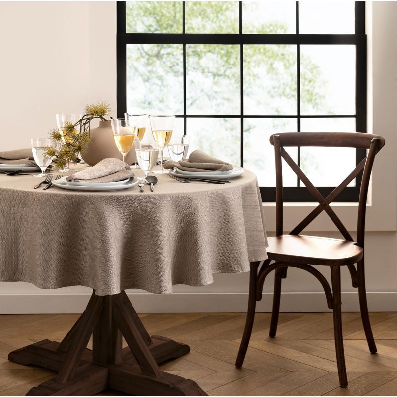 Taupe Round Textured Water-Resistant Polyester Tablecloth