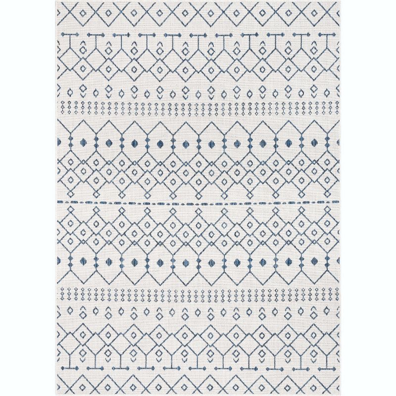 Nordic Lattice Light Blue Synthetic 5' x 7' Easy-Care Area Rug