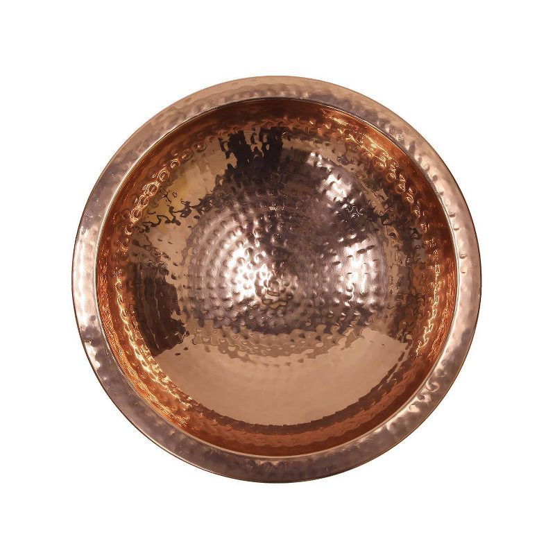 Hammered Copper Birdbath Bowl with Polished Rim