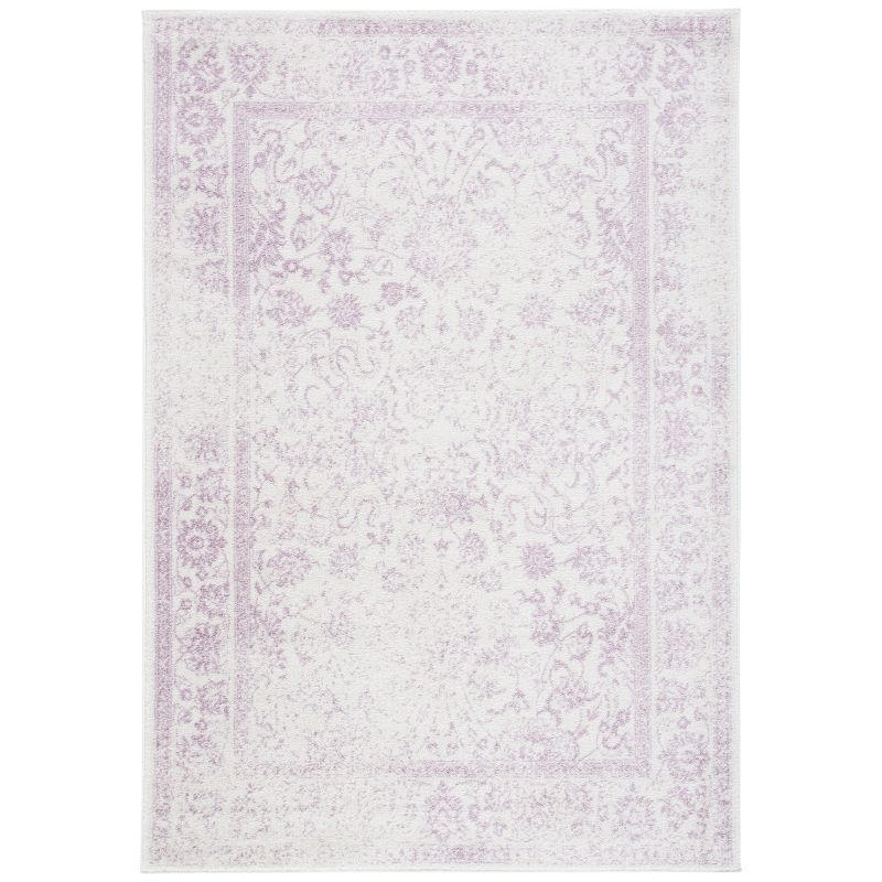 Ivory and Lavender Rectangular Hand-Knotted Synthetic Area Rug