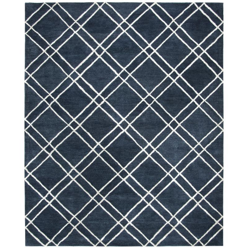 Handmade Tufted Blue Wool 9' x 12' Rectangular Rug