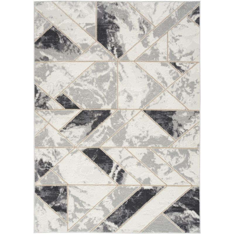 Ivory Abstract 4' x 6' Synthetic Non-Slip Easy Care Rug