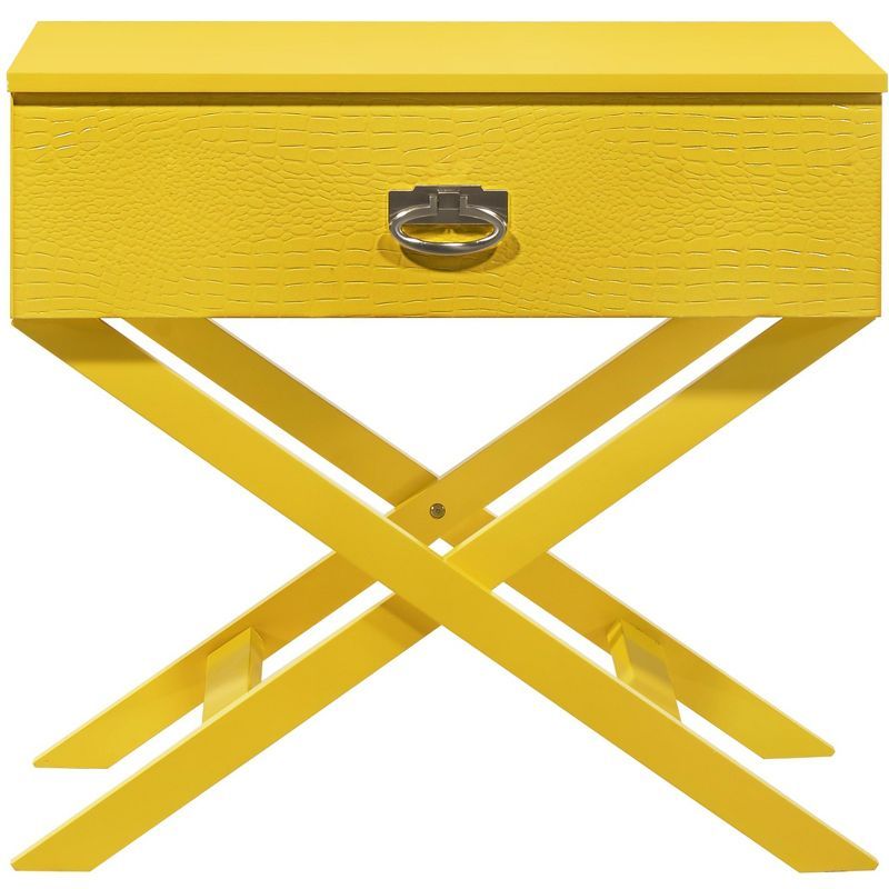 Yellow Croc Textured 1-Drawer X-Frame Nightstand