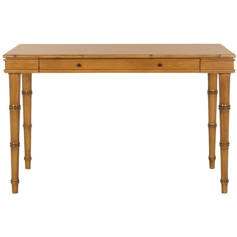 Transitional Bamboo-Inspired Single Drawer Writing Desk - Brown