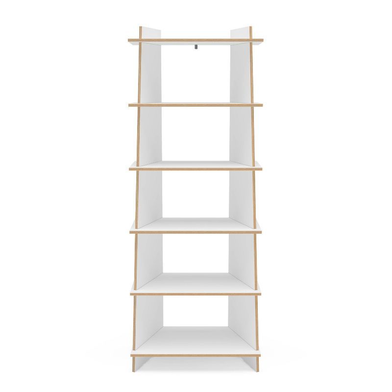 EcoFriendly White and Light Brown Wood Ladder Bookcase with 6 Shelves