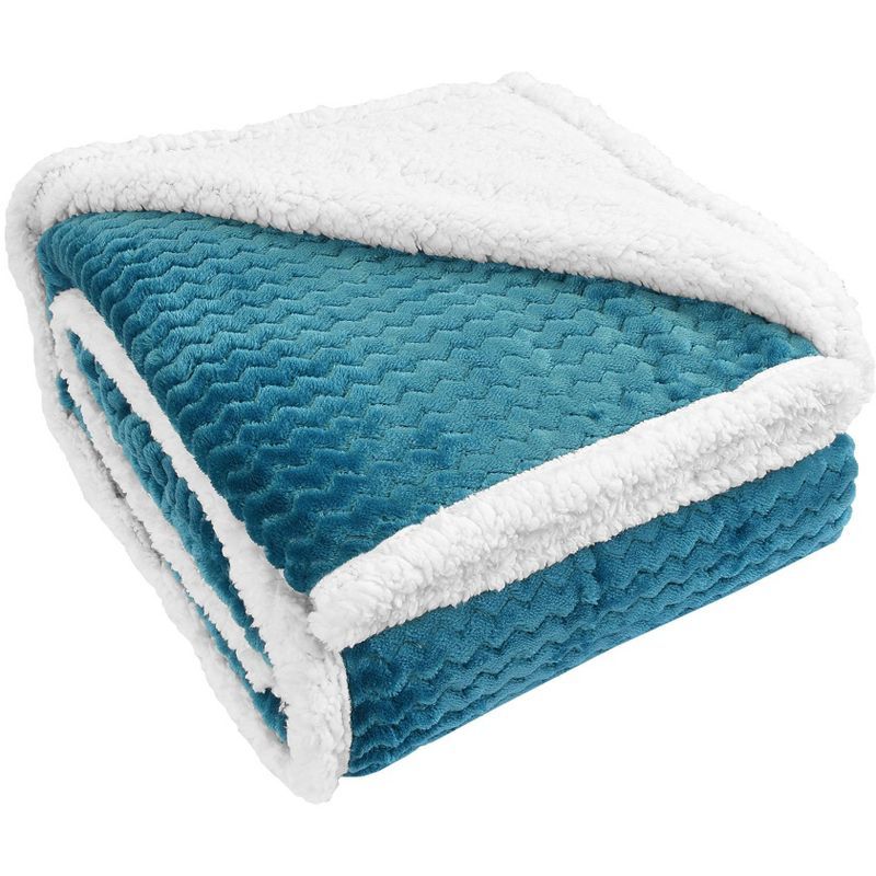 Blue and White Reversible Sherpa Fleece Throw Blanket