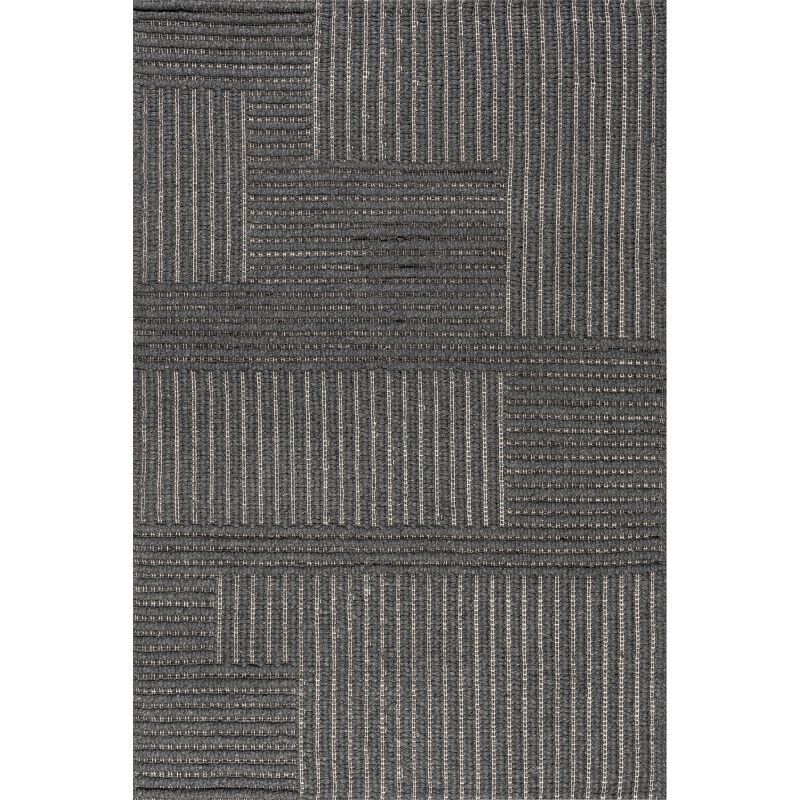 Handmade Gray and Black Wool Striped 9' x 12' Rug