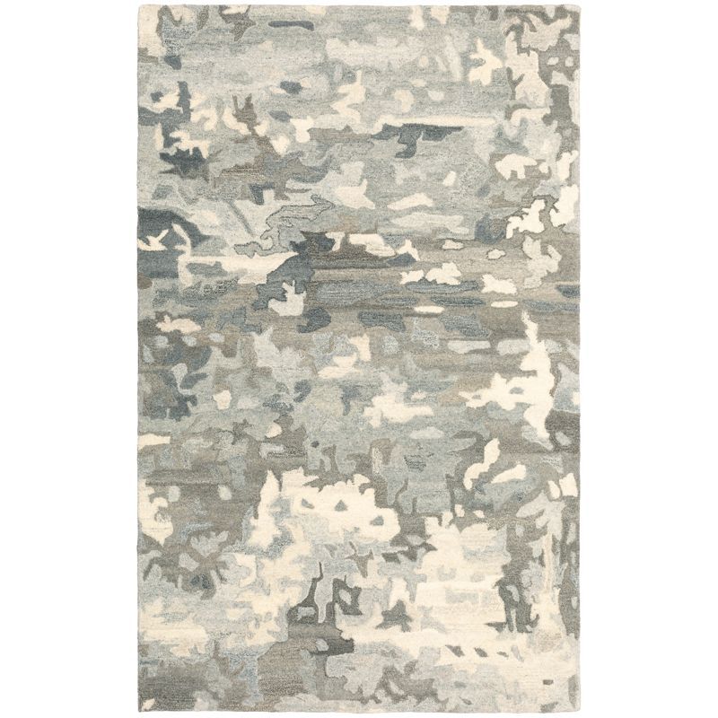Handmade Gray and Ivory Wool Abstract Rectangular Rug