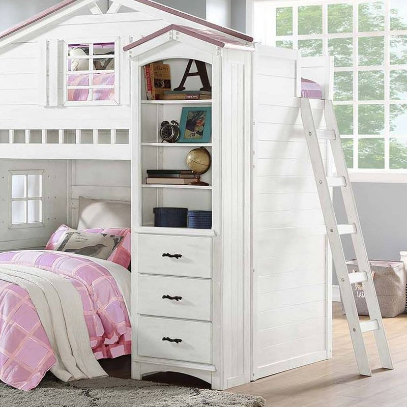 White Wood Tree House Kids' Bookshelf with Drawers