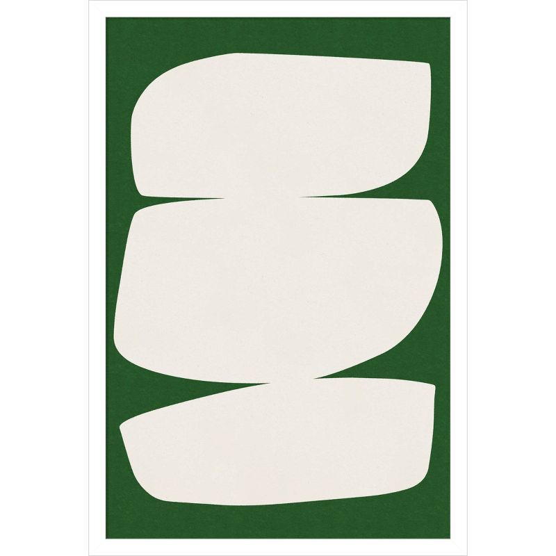 Emerald and White Abstract Wood Framed Wall Art Print