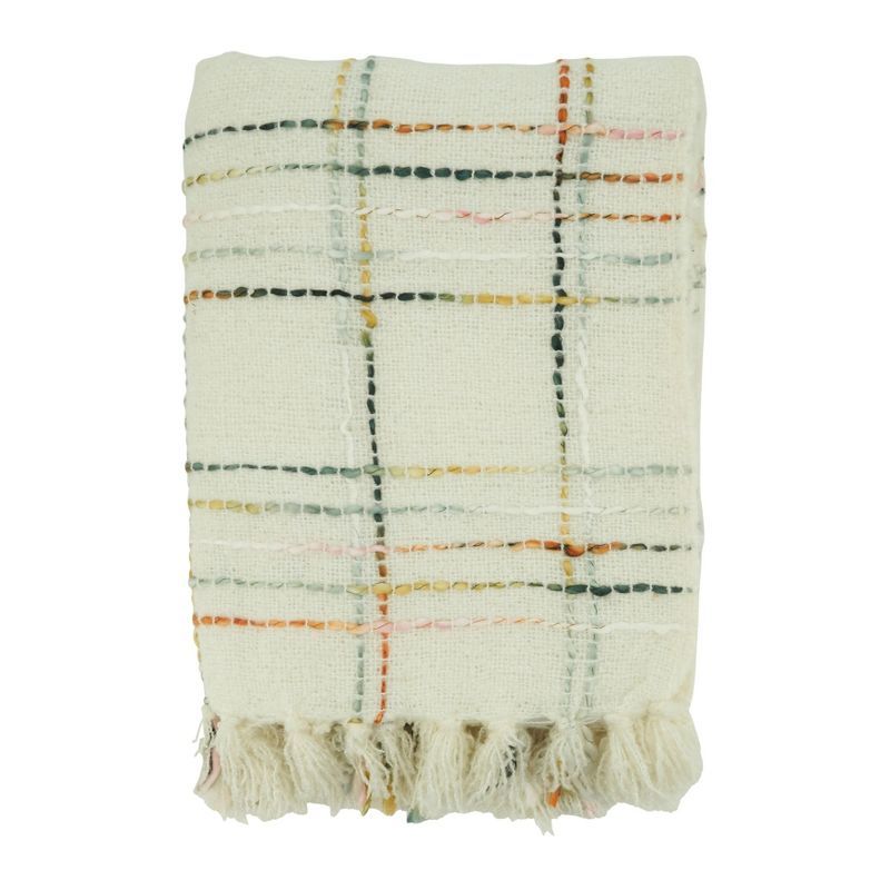 Multicolor Crosshatch Design Throw Blanket with Fringe, 50"x60"