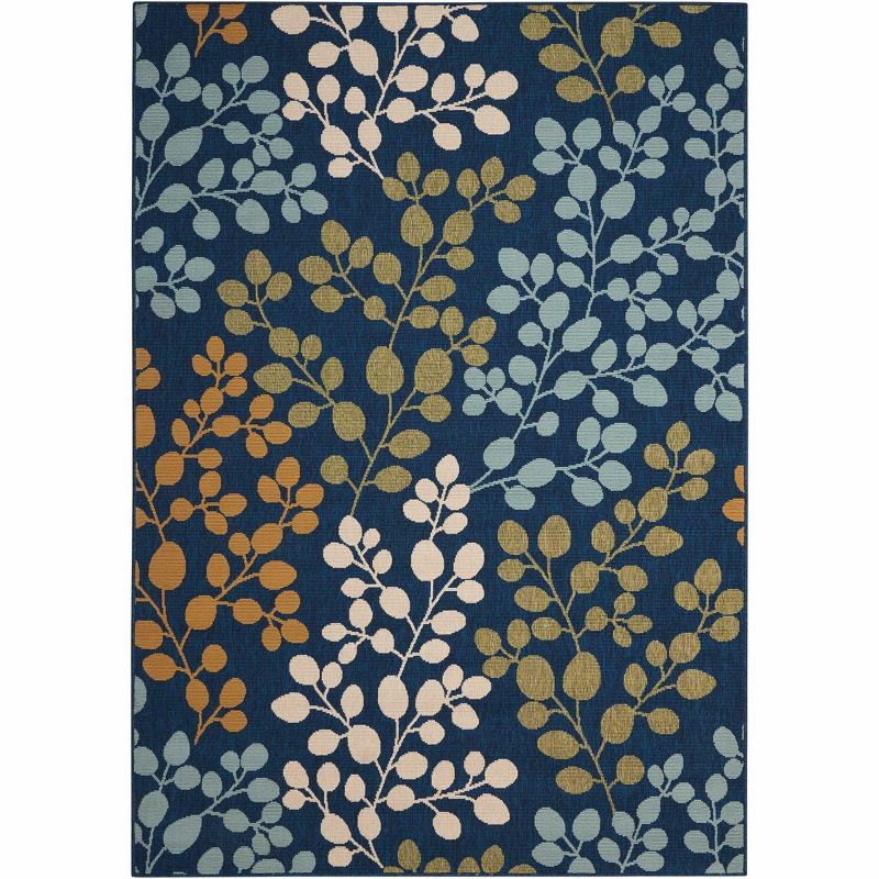 Navy and Ivory Botanical Indoor/Outdoor Area Rug 2'6" x 4'