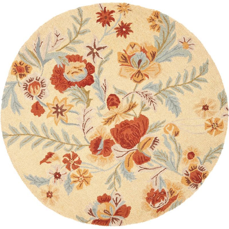 Handmade Tufted Floral Blue Round Wool Rug - 72 in