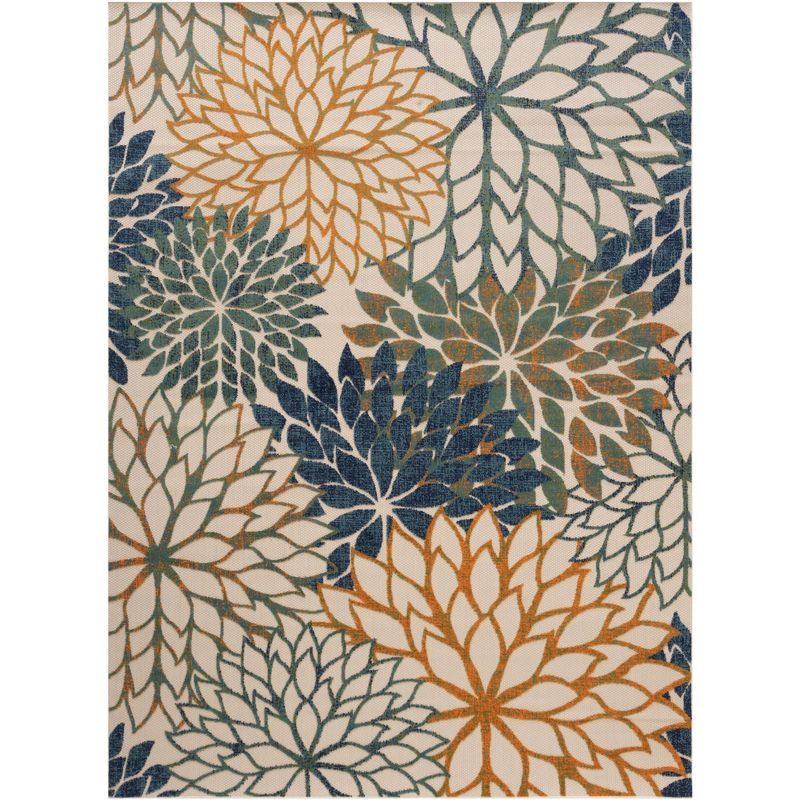 Blue Green Floral Synthetic Flat Woven Rectangular Rug 12' x 15'
