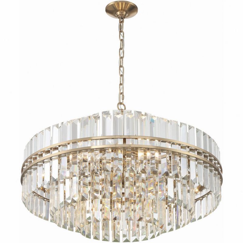 Aged Brass and Crystal 16-Light Chandelier