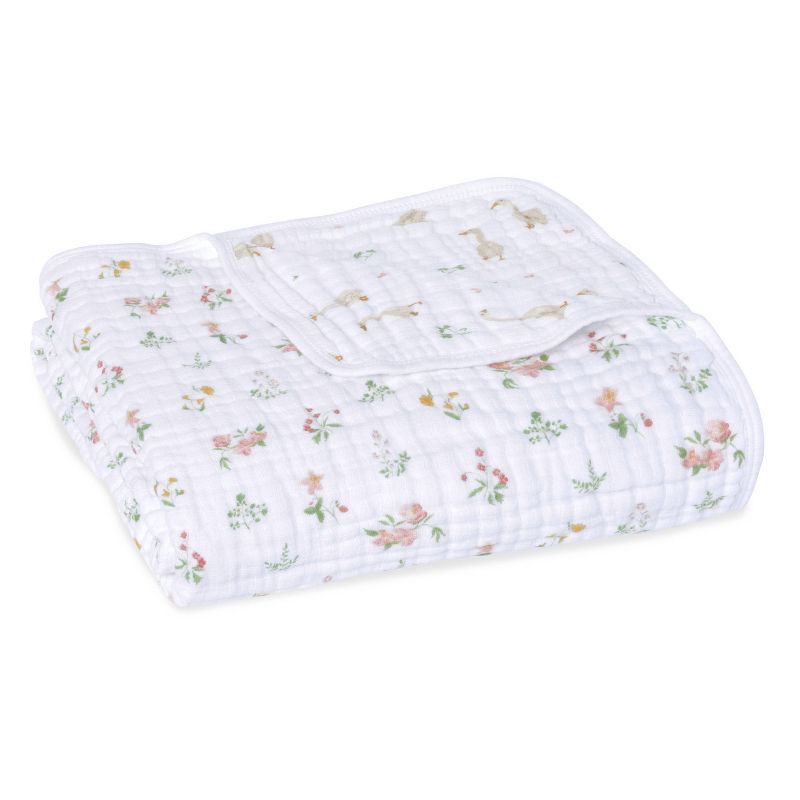 White Floral Cotton Muslin Baby Blanket for Girls