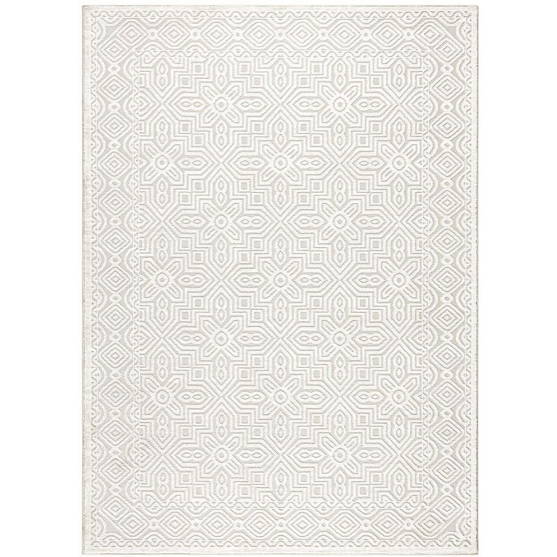 Ivory Greige Synthetic Reversible Rectangular Area Rug 6'6" x 9'6"