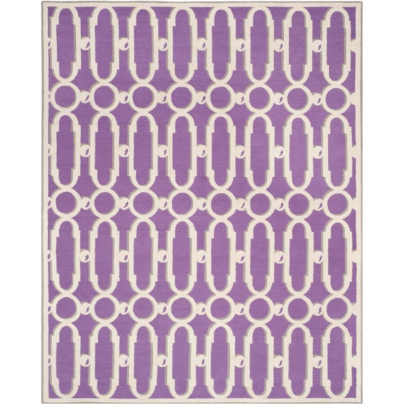 Purple and White Hand-Knotted Rectangular Cotton Area Rug