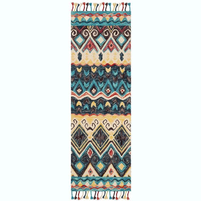 Handmade Bohemian Chic Blue Wool Area Rug - 2'3" x 5'