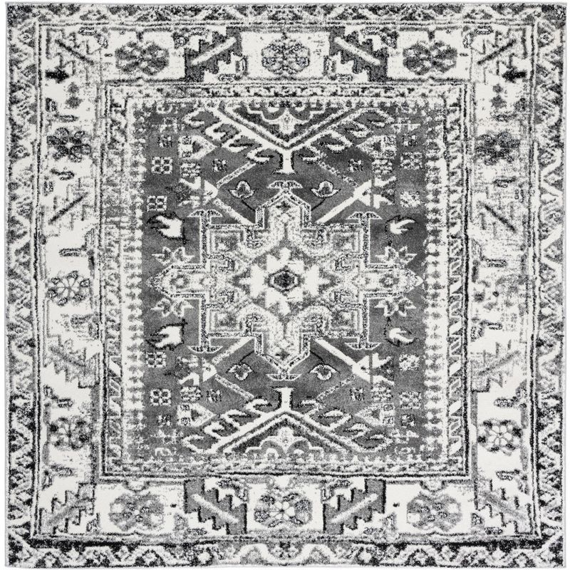 Vintage Gray and Ivory Square Oriental Area Rug