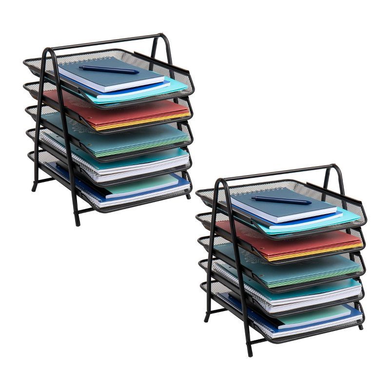 Black Metal Mesh 5-Tier Letter Tray Organizer Set of 2