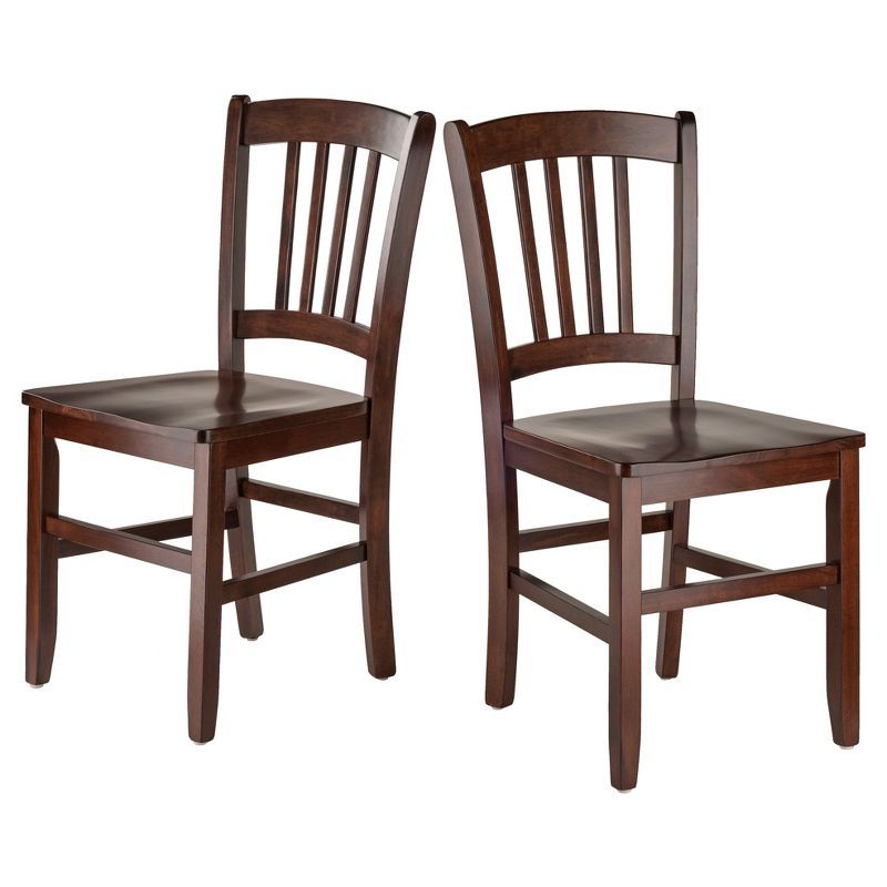 Walnut Slat Back Upholstered Side Chairs, Set of 2