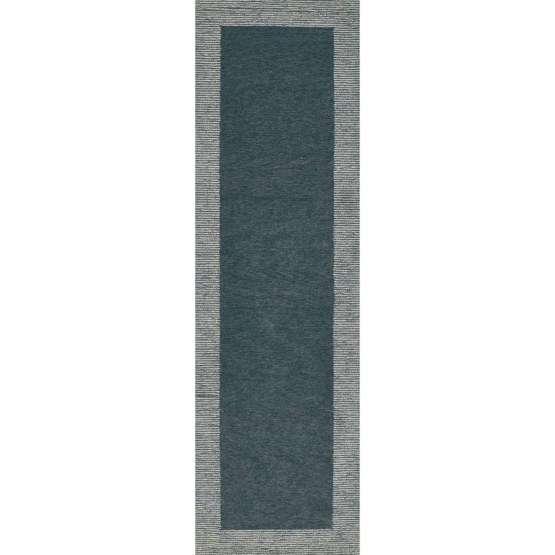 Handmade Blue Wool Runner Rug with Cotton Backing