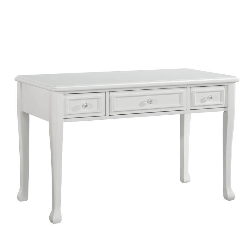 Transitional White Home Office Desk with 3 Sparkling Drawers