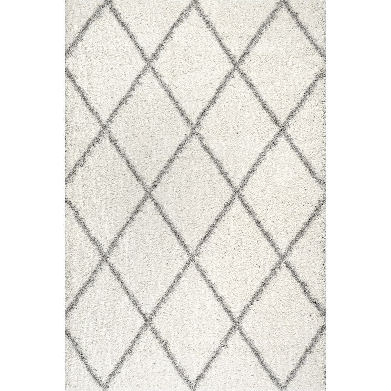 Plush White Geometric Shag 63" Square Area Rug