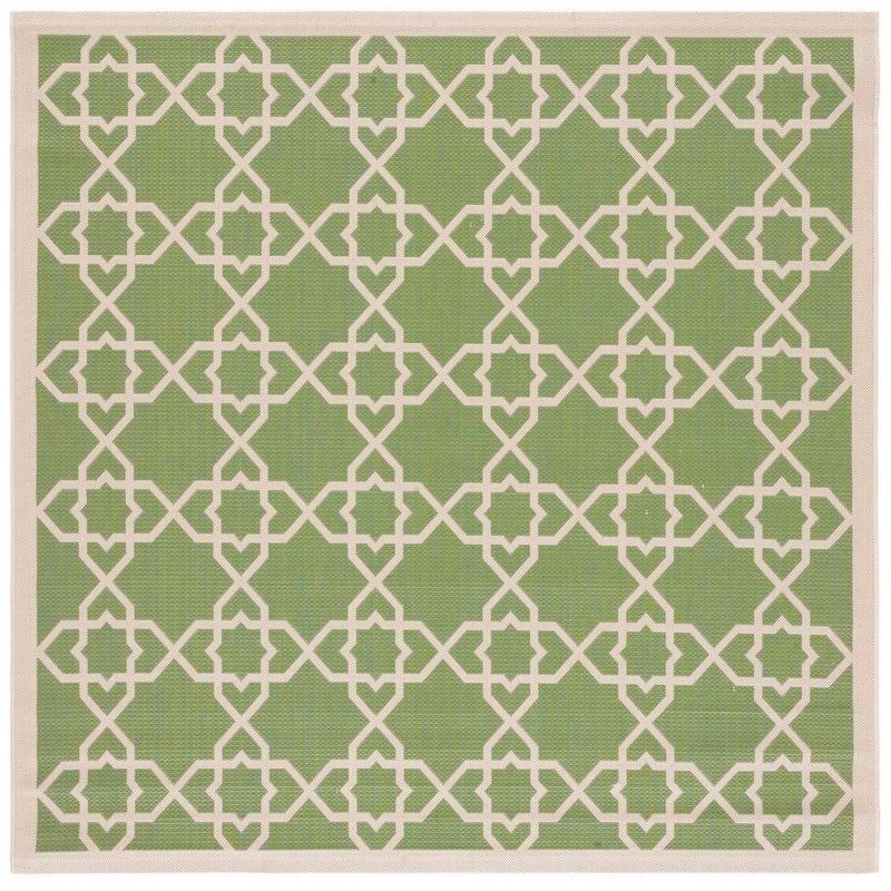 Courtyard Green & Beige Square Indoor/Outdoor Easy-Care Rug