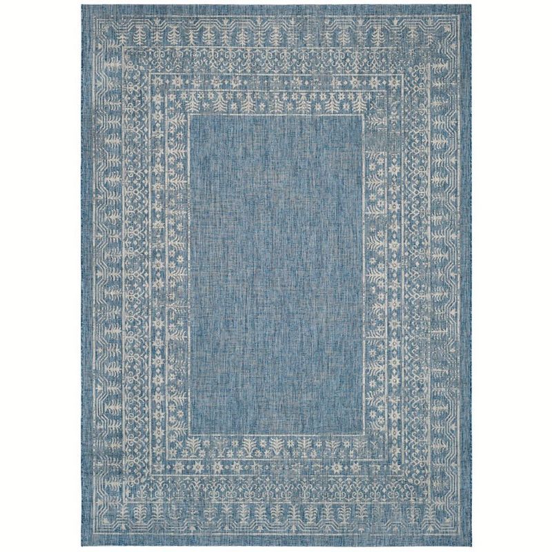 Navy and Grey Rectangular Synthetic Indoor/Outdoor Rug