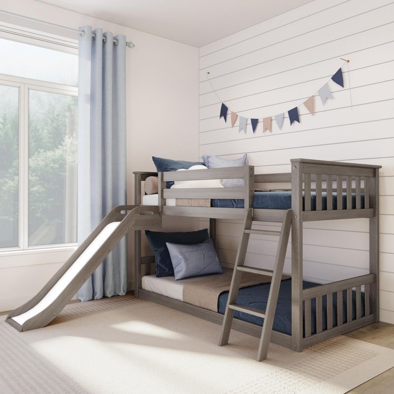 Gray Twin Over Twin Pine Wood Bunk Bed with Slide