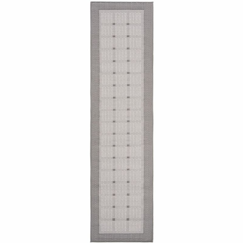 Grey and Ivory Geometric Indoor/Outdoor Runner Rug