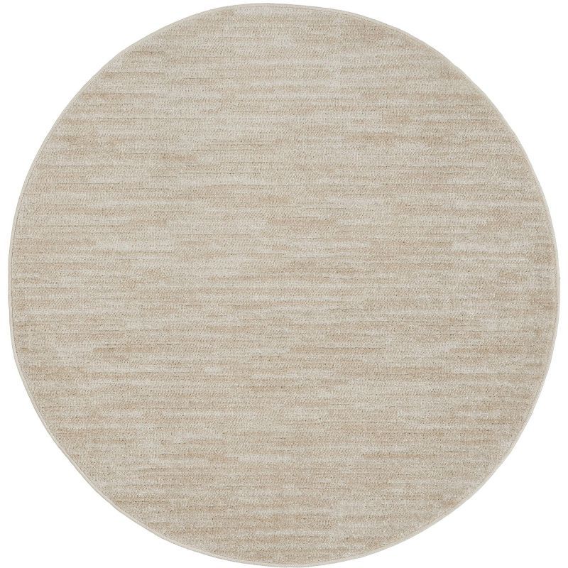 Ivory Beige Round Synthetic Indoor Outdoor Rug, 4 ft