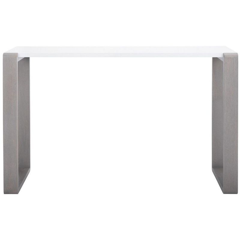 White and Grey Lacquered Wood Hallway Table with Storage