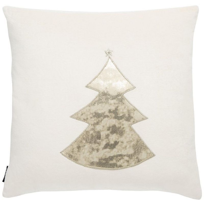 Beige Embroidered Velvet Christmas Tree Pillow 19"