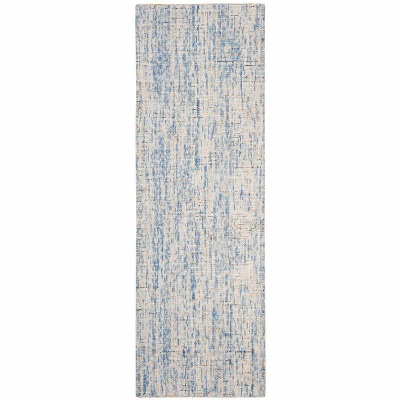 Handmade Blue Wool Abstract Tufted Reversible Rug 27" x 10"