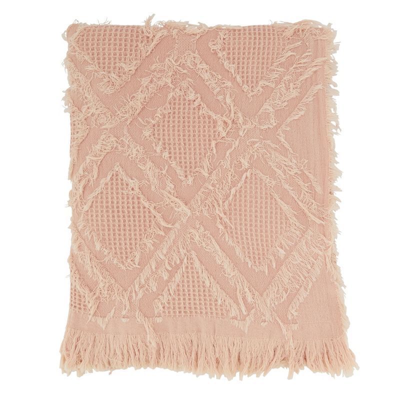 Rose Cotton Fringe Waffle Weave Throw Blanket