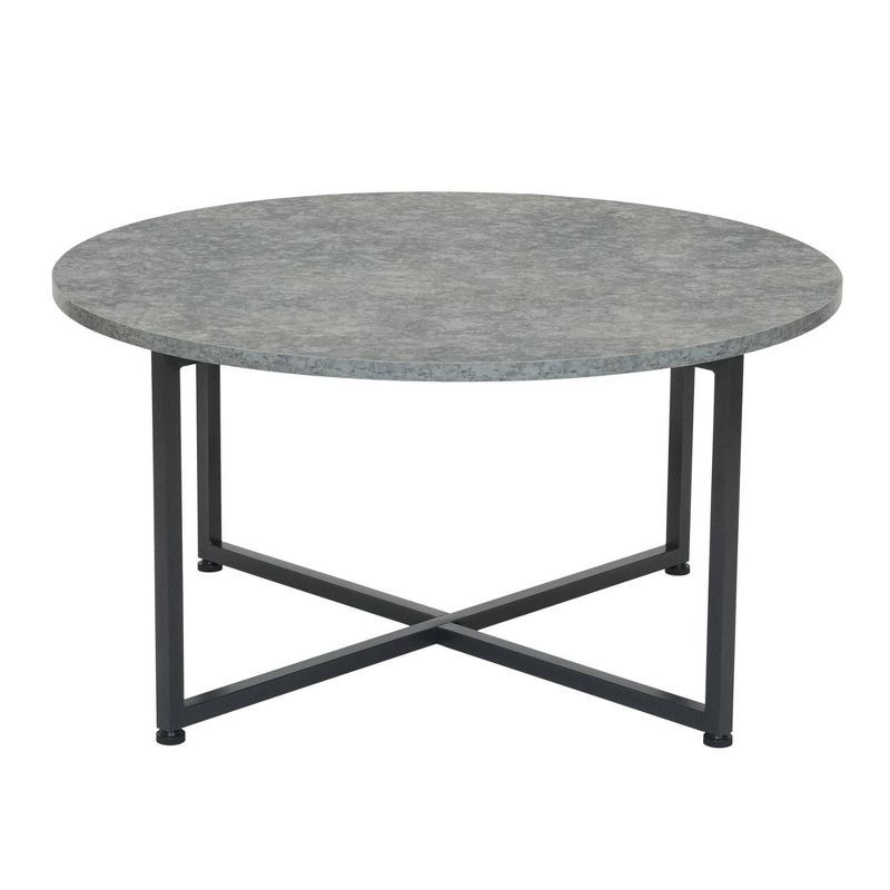 Slate Gray Modern Round Coffee Table with Steel Frame