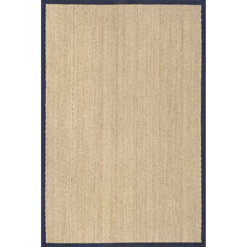 Navy Rectangular Seagrass Herringbone Area Rug, 6' x 9'
