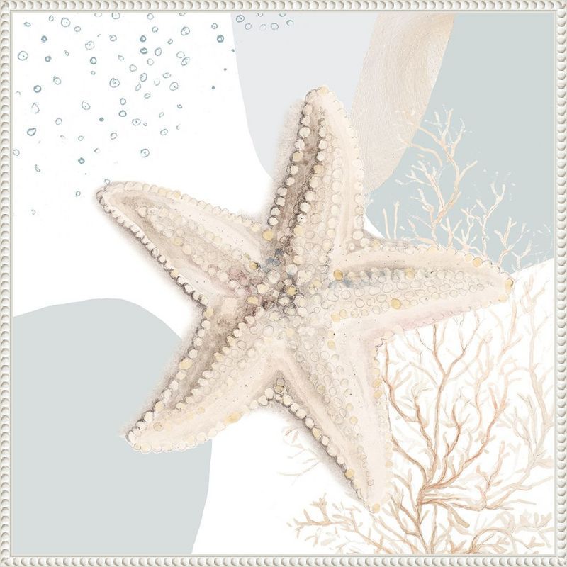 Ocean Oasis Starfish Coastal Canvas Wall Art with White Frame