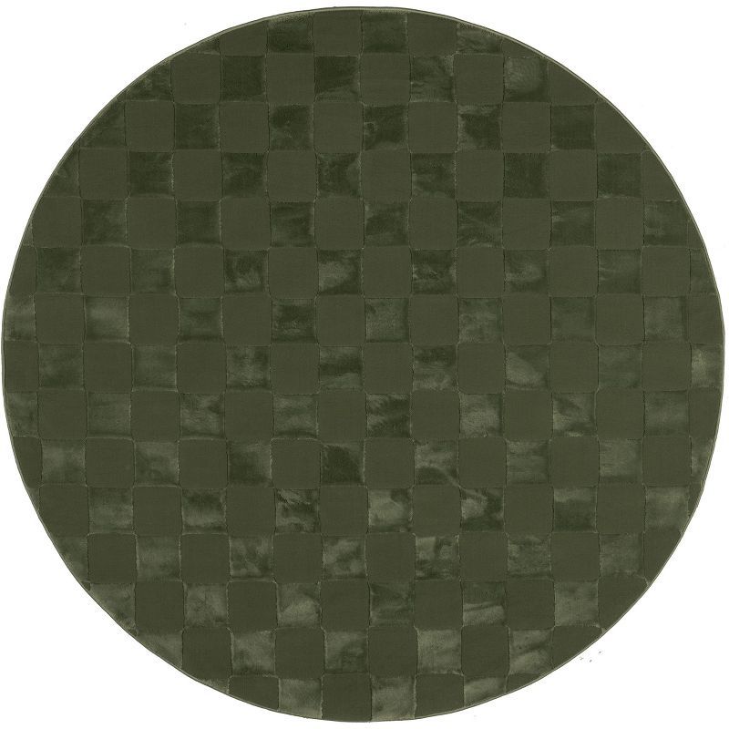 Alaiya Green Synthetic Checkered Round 6' Washable Area Rug