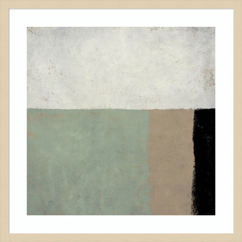 Muted Abstract Geometric Lithograph in Wood Frame, 25 x 25