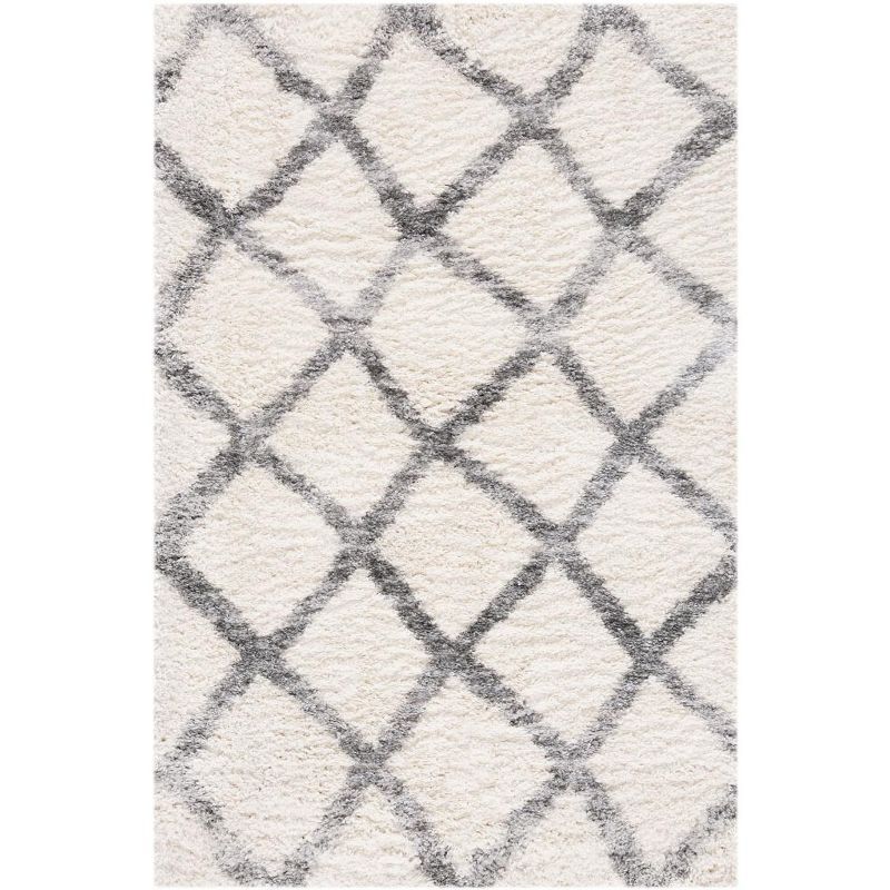 Ivory and Gray Rectangular Shag Rug, 3'3" x 5'3"