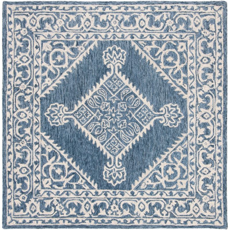 Handmade Tufted Wool Square Rug in Serene Blue - 59"