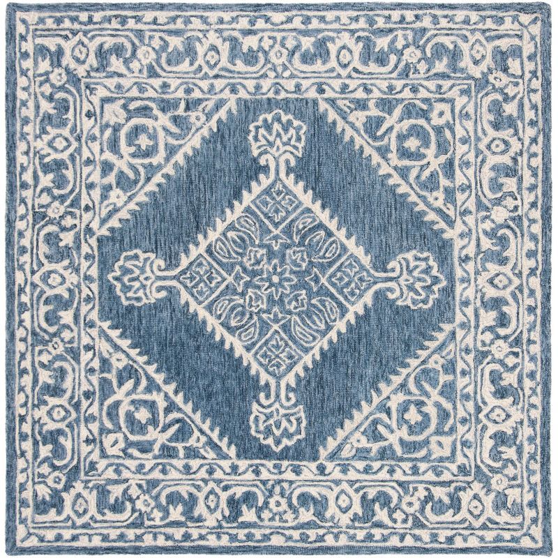 Handmade Tufted Wool Square Rug in Serene Blue - 59"