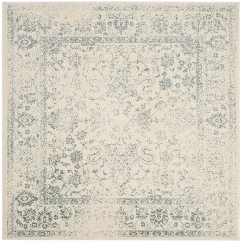 Chic Ivory/Slate Floral Synthetic 6' Square Area Rug