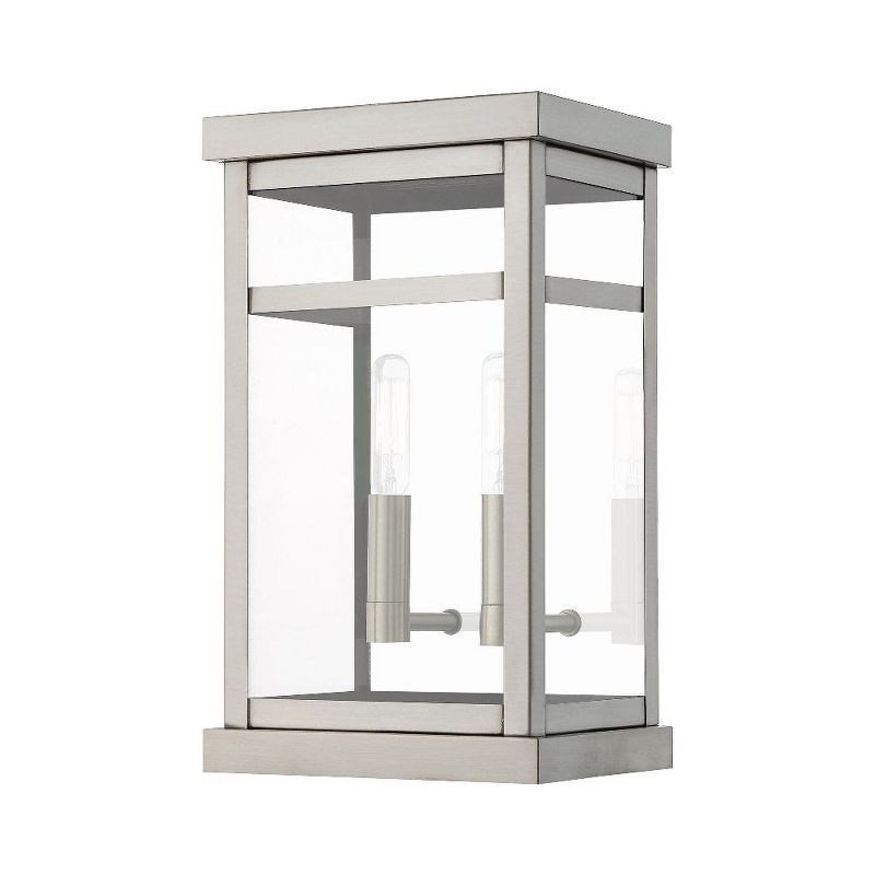 Elegant Brushed Nickel 2-Light Outdoor Wall Lantern with Clear Glass